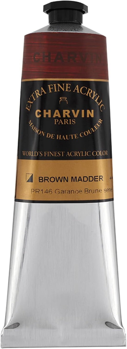 Charvin Extra Fine Professional Acrylic Paint - Brown Madder, 60ml Tube, Triple-Milled, Lightfast Pigments, Open Stock Artist Acrylic Paints in Nature-Inspired Hues