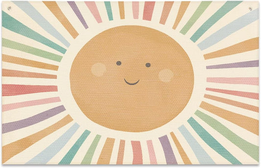 Watercolor Sun Banner Playroom Decor Banner Canvas 21 in x 33 in Hanging Flag Perfect for Kids Nursery and Playroom Wall Decor Stylish Room Decor for Boys and Girls
