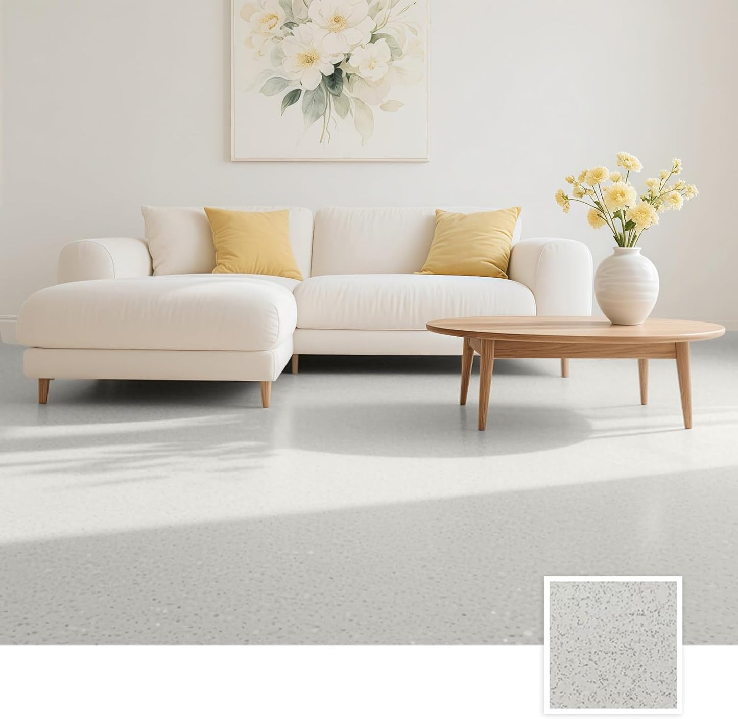 Epoxy Colored Sand Floor Paint, Epoxy Floor Paint High Gloss Marble Effect Coating for Indoor and Outdoor, Wear-resistant and non-slip Self-leveling Coating Yellow 176OZ(5KG)