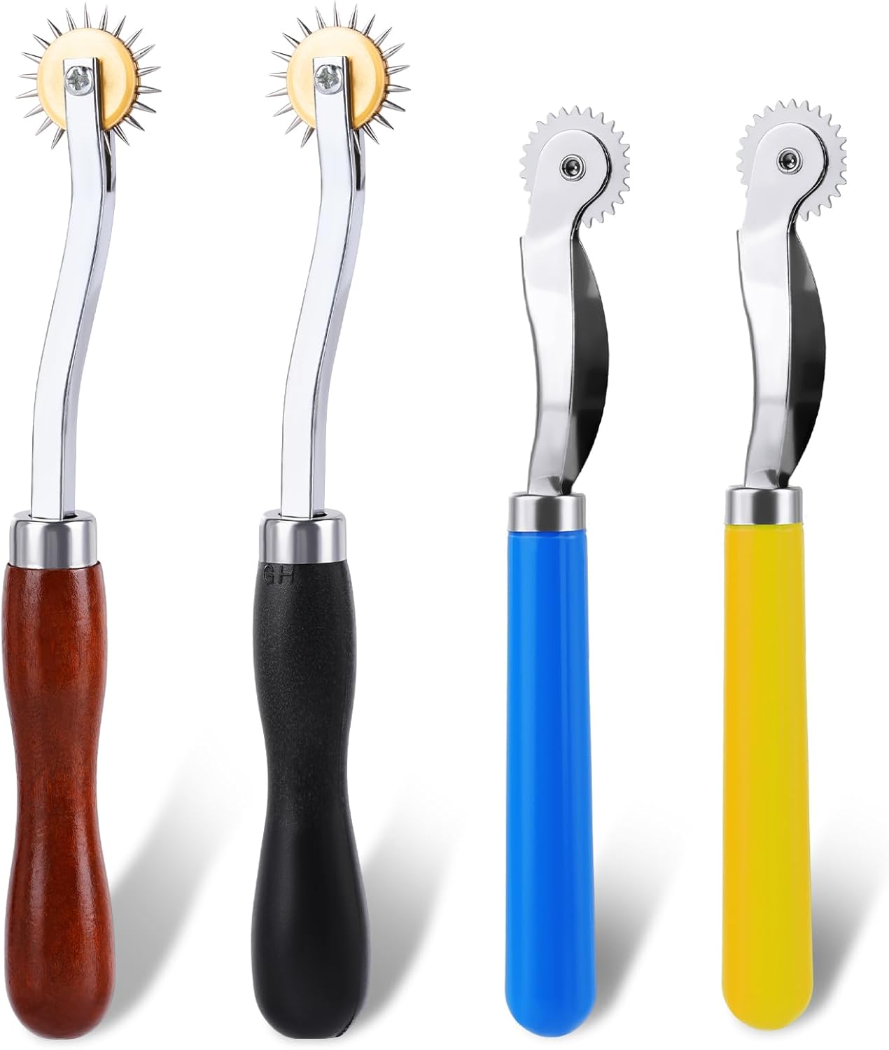 4PCS Tracing Wheel, Professional Stitch Marking Spacer, Wood and Stainless Steel Pounce Wheel for Sewing Patterns with Wooden Handle and Plastic Handle for Tracing Paper and Leather Crafts