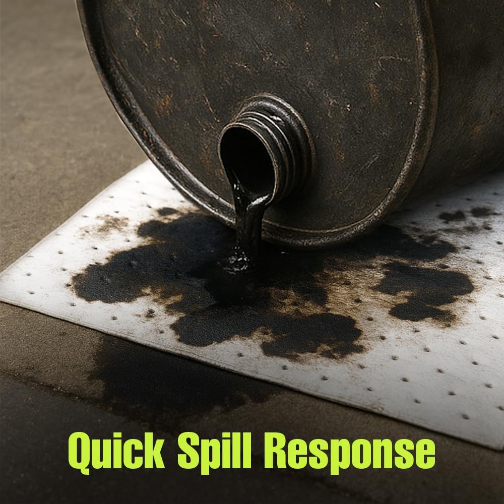 FLASHDRY Heavy Duty Oil Absorbent Roll - 300GSM/4mm (15" x 144 ft) - Oil-Only Spill Pads for Garage, Marine, Automotive & Industrial Use - Fast Absorbing, Unsinkable Oil Spill Pads, Cut to Size