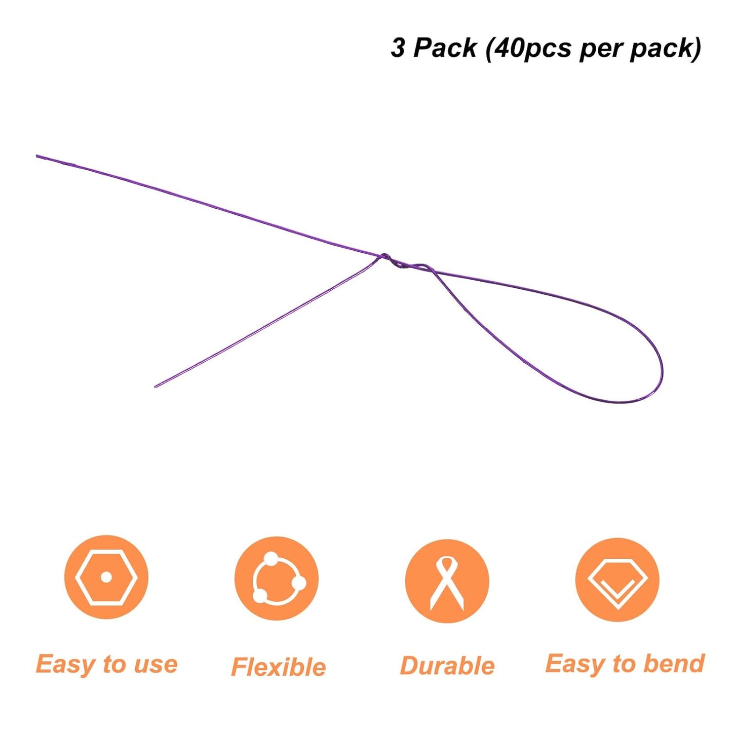 PATIKIL 32 Inch 22 Gauge Floral Stem Wire, 3 Pack/120 Pieces Bouquet Stem Paper Wrapped for DIY Crafts Flower Arrangements, Purple