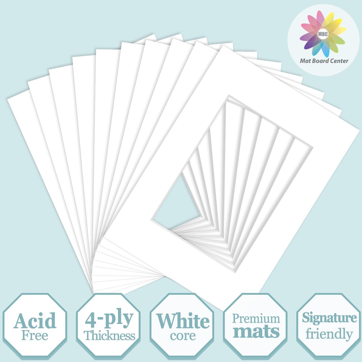 MBC Mat Board Center, 10 Pack 5x7 for 3.5x5 White Picture Mats Frame Mattes, Bevel Cut, Acid Free, 4-ply Thickness