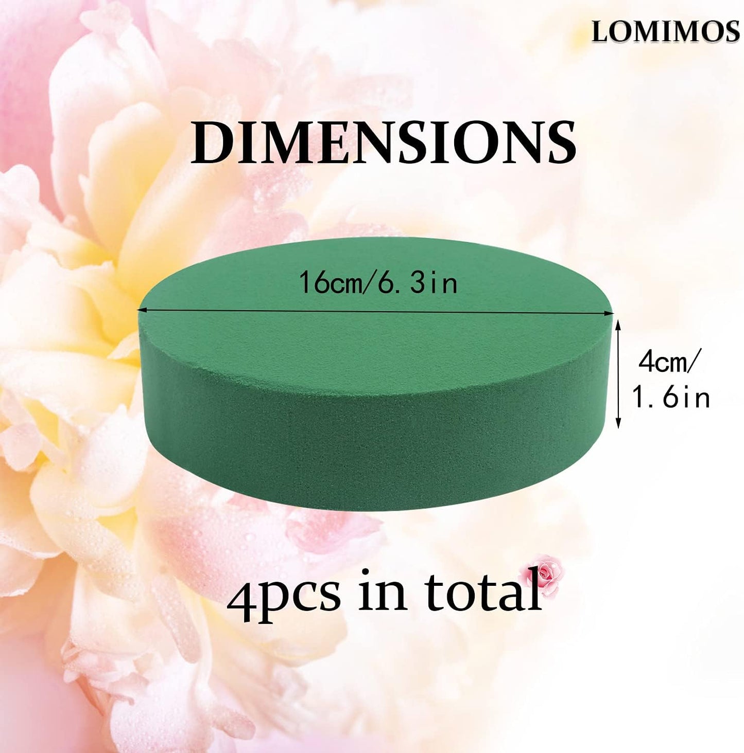 LOMIMOS 6'' Premium Round Floral Foam,Green Wet Foam Blocks for Floral Arrangements Decorations Flower Arrgement DIY Craft,Pack of 4
