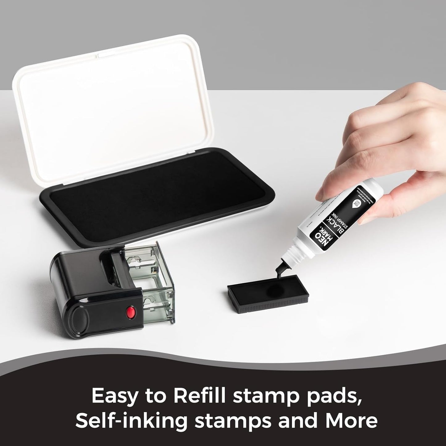 Premium Stamp Ink, Quick-Drying and AP-Certified Non-Toxic Refill Ink for Self-Inking Stamps, Date Stamps and Stamp Pads(Black, 1oz)