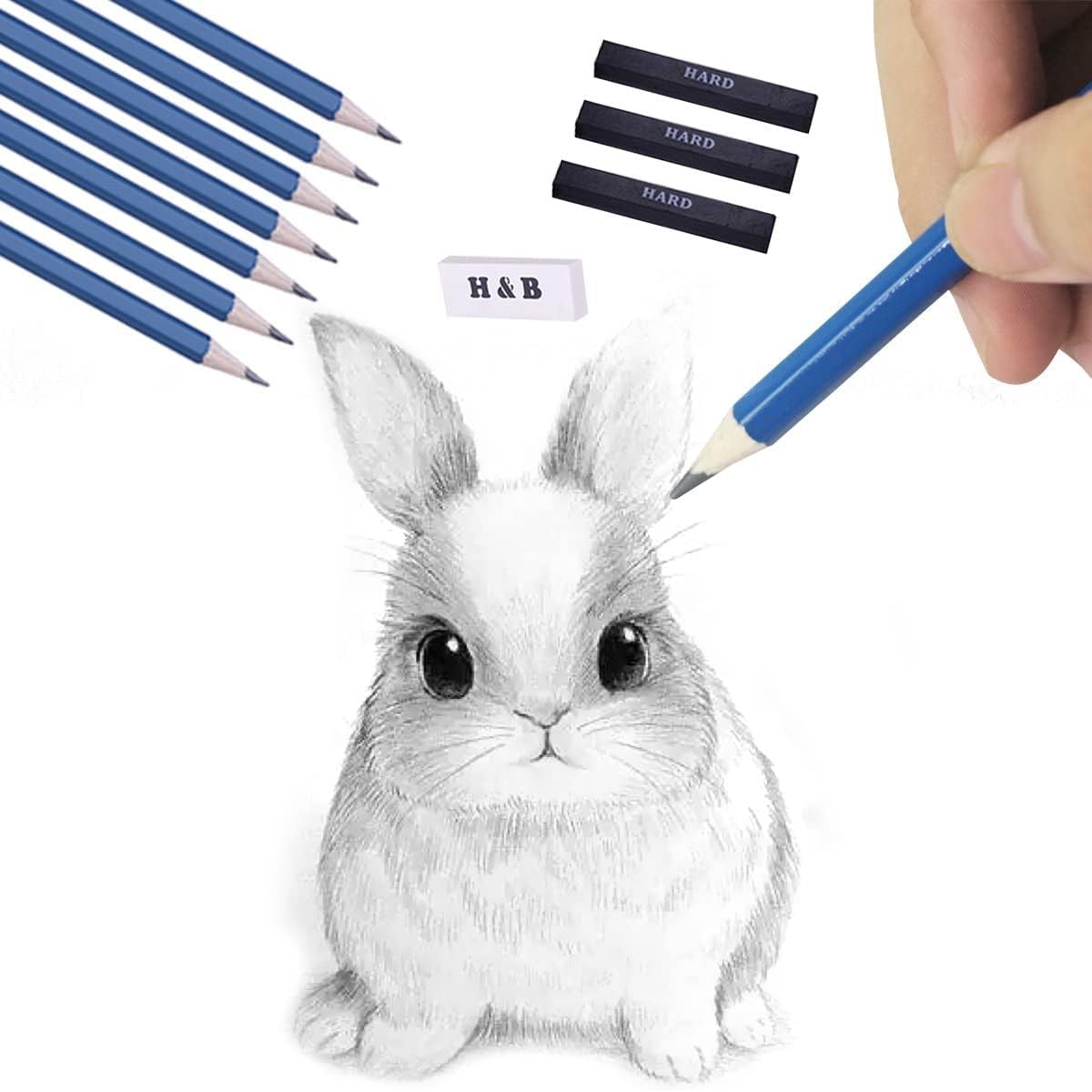 H & B 33 Pieces Drawing Pencils Set, Sketching Pencils Set & Drawing Kit, Includes Sketch Pad, Graphite Pencils, Charcoal Sticks and Eraser, Supplies for Artists/Beginner/Adults