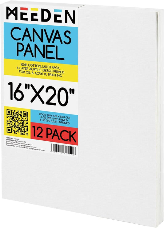 MEEDEN 12-Pack Canvas Boards for Painting, 16 × 20 Inches Blank White Canvas Panels, 100% Cotton, 8 oz Gesso-Primed, Canvas Art Supplies for Acrylic Pouring Airbrushing & Oil Painting