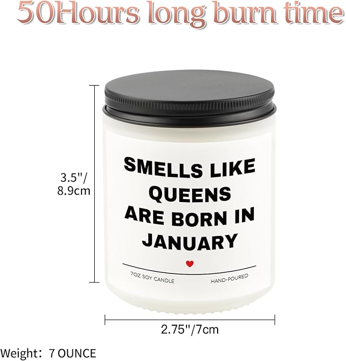 Birthday Gifts for Women, January Candle for Queens are Born in January, 20th 30th 40th 50th Happy Bday Gifts Idea for Girl Female Sister Mom Friend from Men Sister Son Friends, 7 OZ Candle