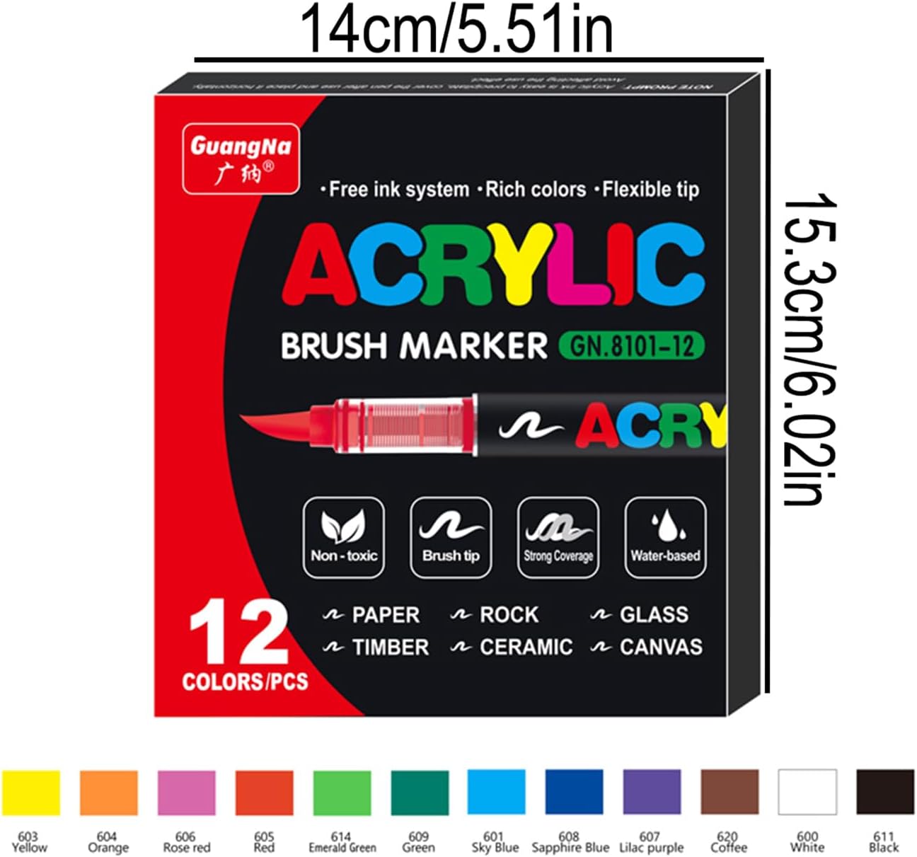 Acrylic Paint Markers Pens, 12 Vivid Colors Acrylic Markers Set,Direct Liquid Type, Stackable Color, Odorless Soft Head，Markers for School，Tooli Art ，Fabric & Creative Crafts (12)