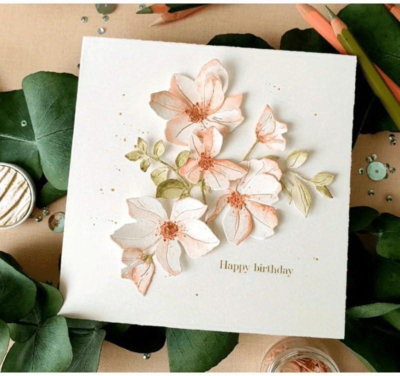 Lapoo Metal Cutting Die for Scrapbooking, 3D Backgrounds Frame New Cutting Dies DIY Album Card Making Decor Paper Craft Metal Die Cuts Party Wedding Decorations (Flower Branches 4.7 x 4.1 in)