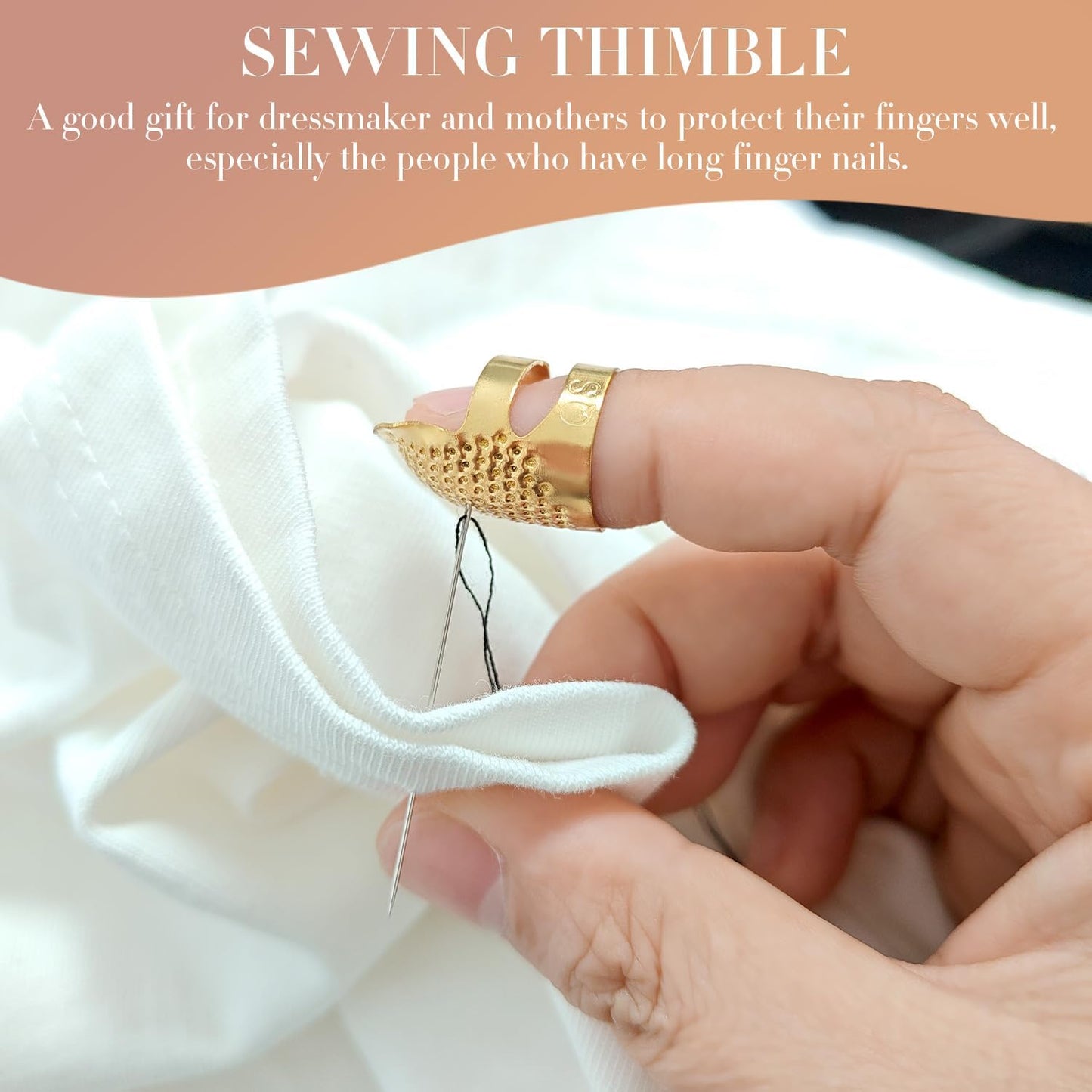 ZESION 4Pcs Sewing Thimbles, Adjustable Metal Thimbles for Hand Sewing Finger Protector, Quilting Craft Accessories for Knitting Needlework DIY Tools, Gold(2 Sizes, S/M)