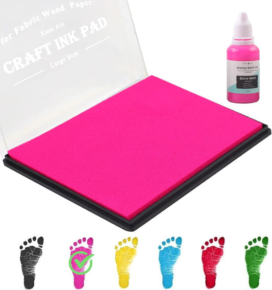 5"x4'' Large Ink Pad Washable Stamp Ink Pad for Baby Footprint Handprint with 30ml Premium Refill Ink (Pink)