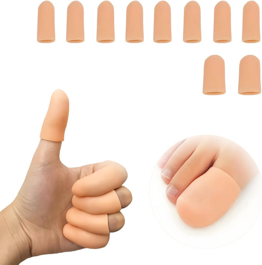 10PCS Silicone Finger Protectors Cots Thumb Protector - Waterproof Finger Protector for Cuts, Injuries & Crafting, Fingertip Protector Glove That Covers Thumb Finger Covers(Medium & Large, Nude)
