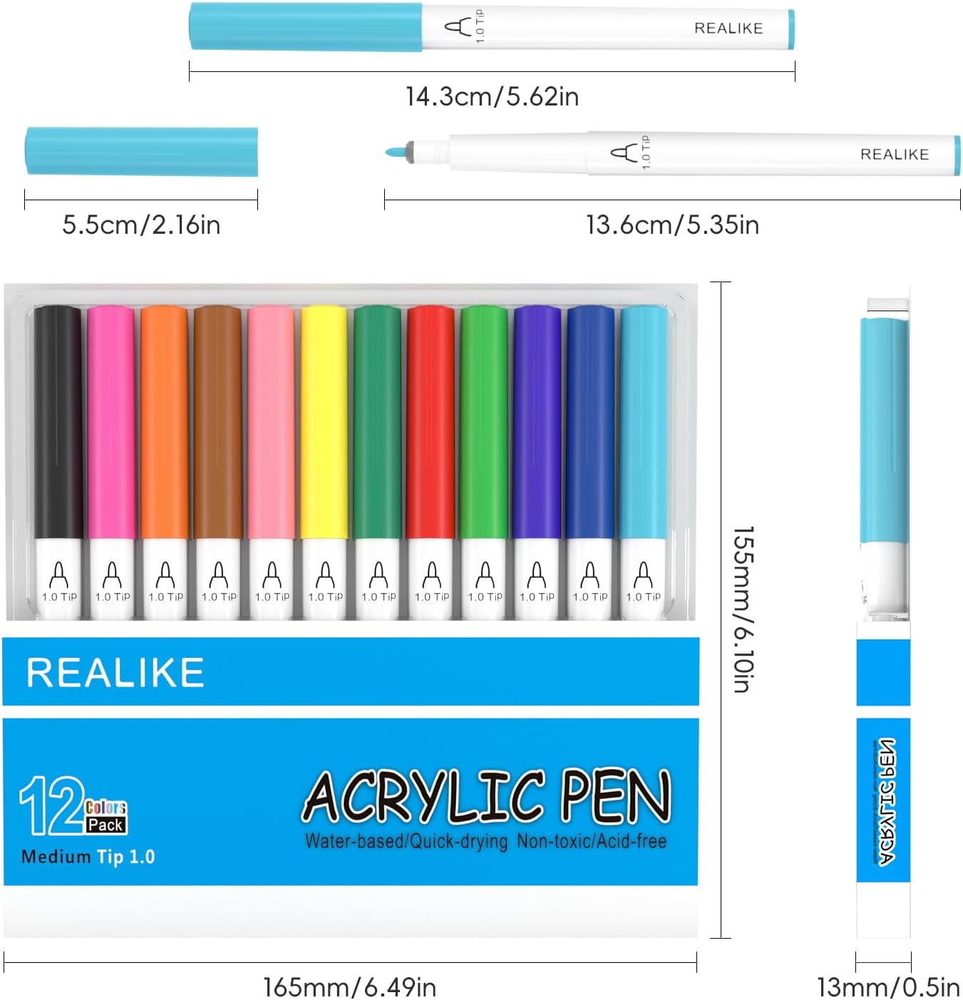 REALIKE Acrylic Paint Markers for Cricut Maker 3/Maker/Explore 3/Air 2/Air, Multicolor Acrylic Paint Pens for Rocks,Fabric, Paper, Wood, Canvas, Glass, Ceramic (1.0 Tip)