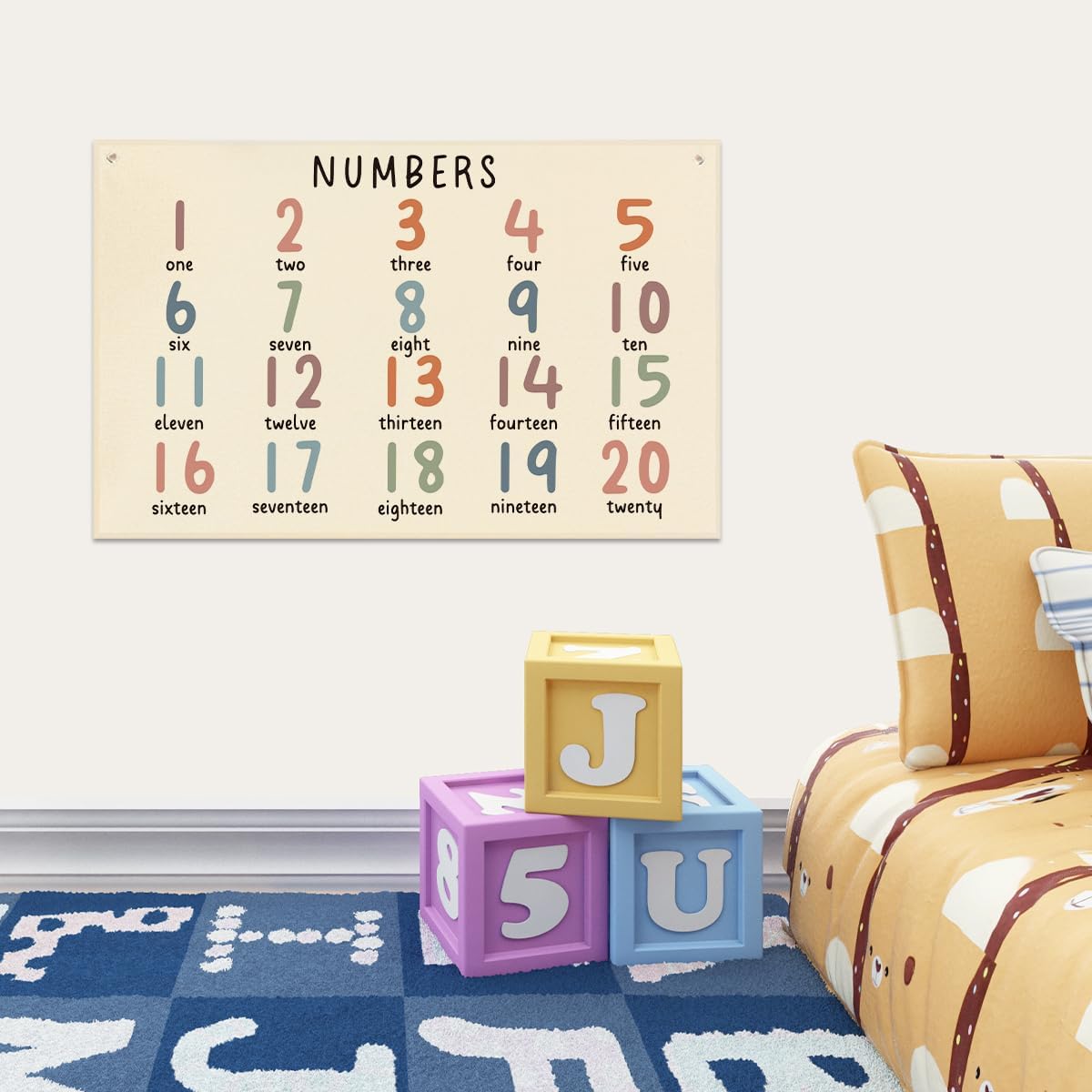Numbers Banner Playroom Decor Banner Canvas 21 in x 33 in Hanging Flag Perfect for Kids Nursery and Playroom Wall Stylish Room Decor for Boys and Girls