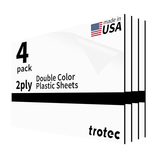 Trotec TroLase | 12"x20"x1/16", 4 Pcs | White/Black | 2 Ply | Modified Acrylic | Laser Engraving Double Color Plastic Sheet | Engraving Blanks for Laser, Saw, Guillotine | Made in USA