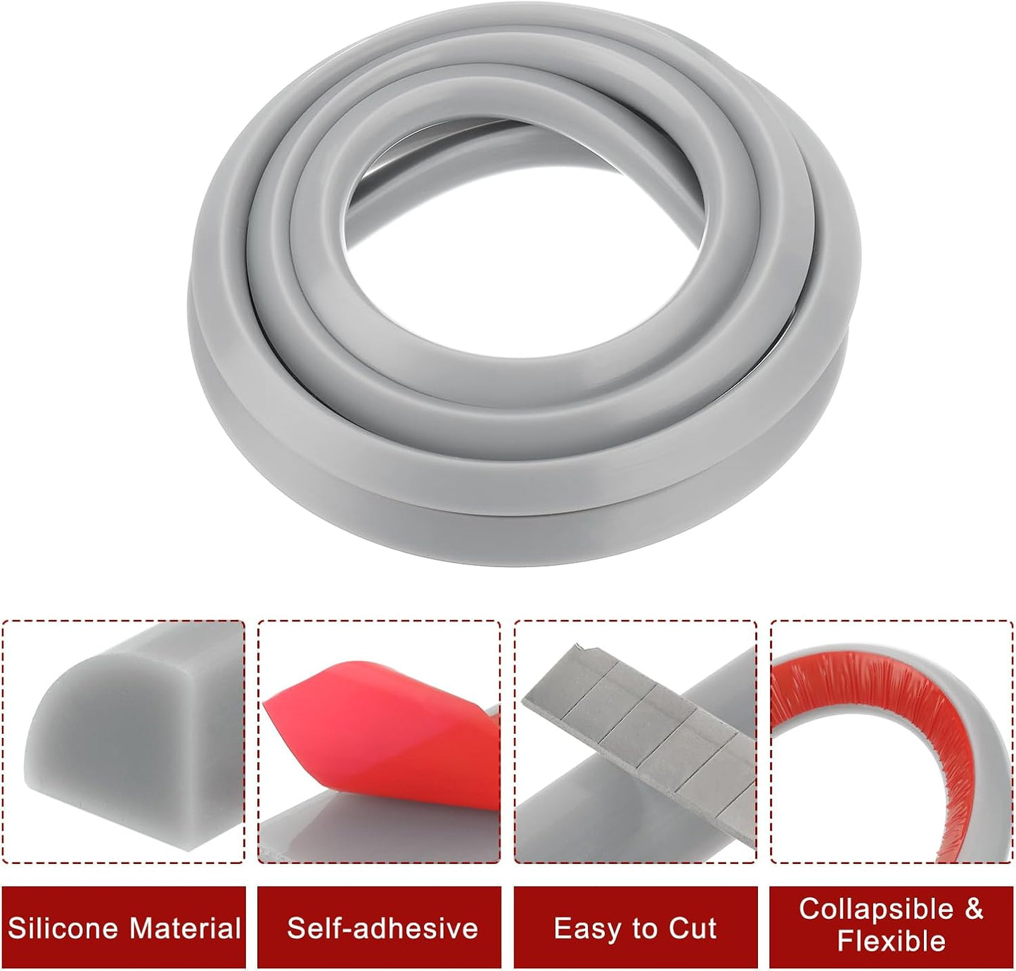 uxcell Flexible Molding Trim, 118 Inch Flexible Quarter Round Molding Silicone Peel and Stick Trim Self Adhesive Shower Water Barrier for Corner Decor Bathroom Kitchen, Grey