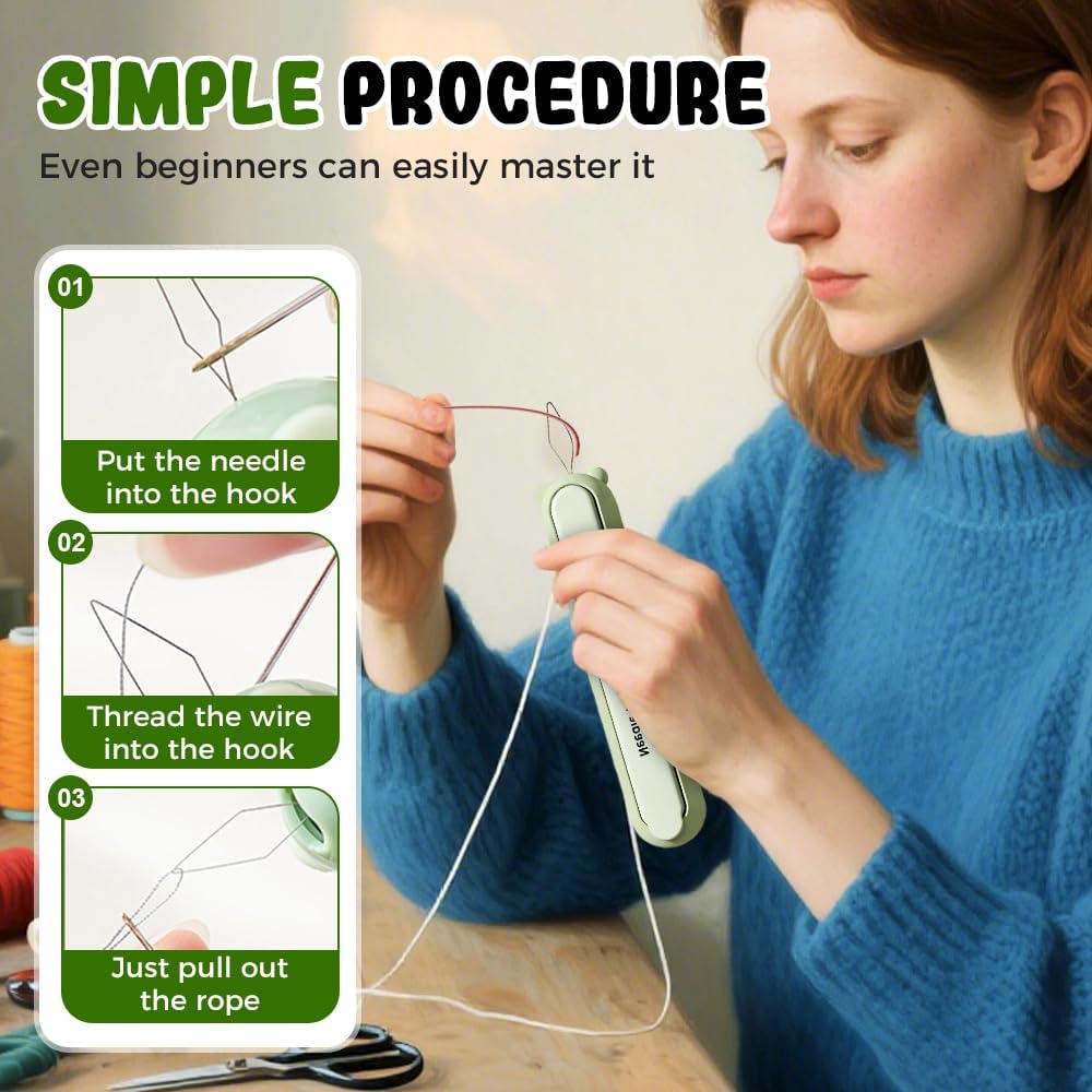 2 in 1 Needle Threader and Seam Ripper, 2025 New Automatic Threader for Hand Sewing, Storable Sewing Needles, Essential for Sewing Lover (Green)