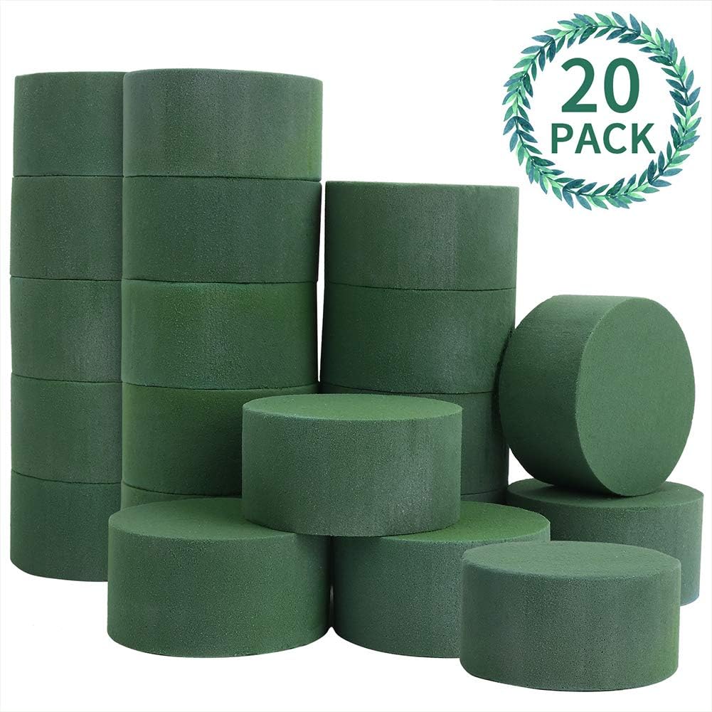 LOMIMOS 20PCS 3''Round Floral Foam Bricks,Wet Florist Floral Foam Block Flower Arrangement Supplies for Wedding Aisle Flowers Party Craft Project Spring Decoration