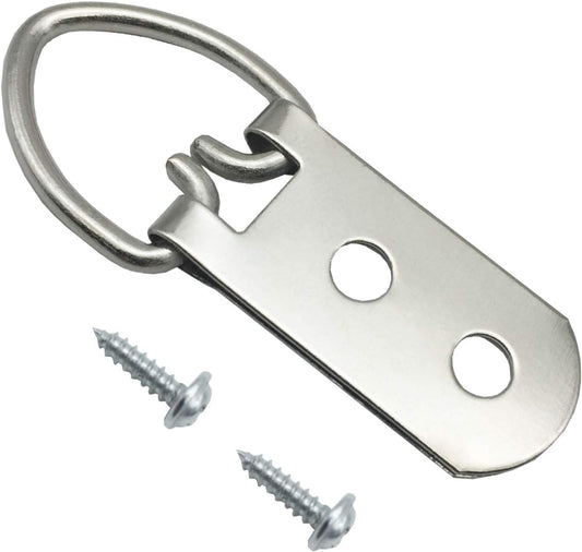 20 Pack D-Ring Steel Picture Hangers Heavy Duty with Screws Picture Frames Double Holes Clasp Picture Hang Solutions, for Hanging Clock Paintings Artwork Picture Frame Hook Photos Mirrors