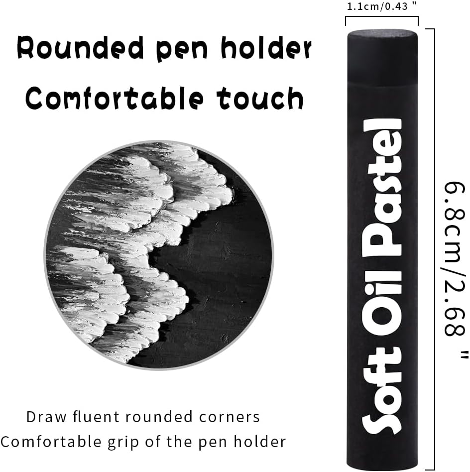 Mifuner Soft Oil Pastels Set (12 Sticks), Single Colors Heavy Oil Pastels Vibrant and Creamy,Pastel Art Supplies for Artists,Gallery Oil Painting Stick,Beginners,Adult Art Drawing Black