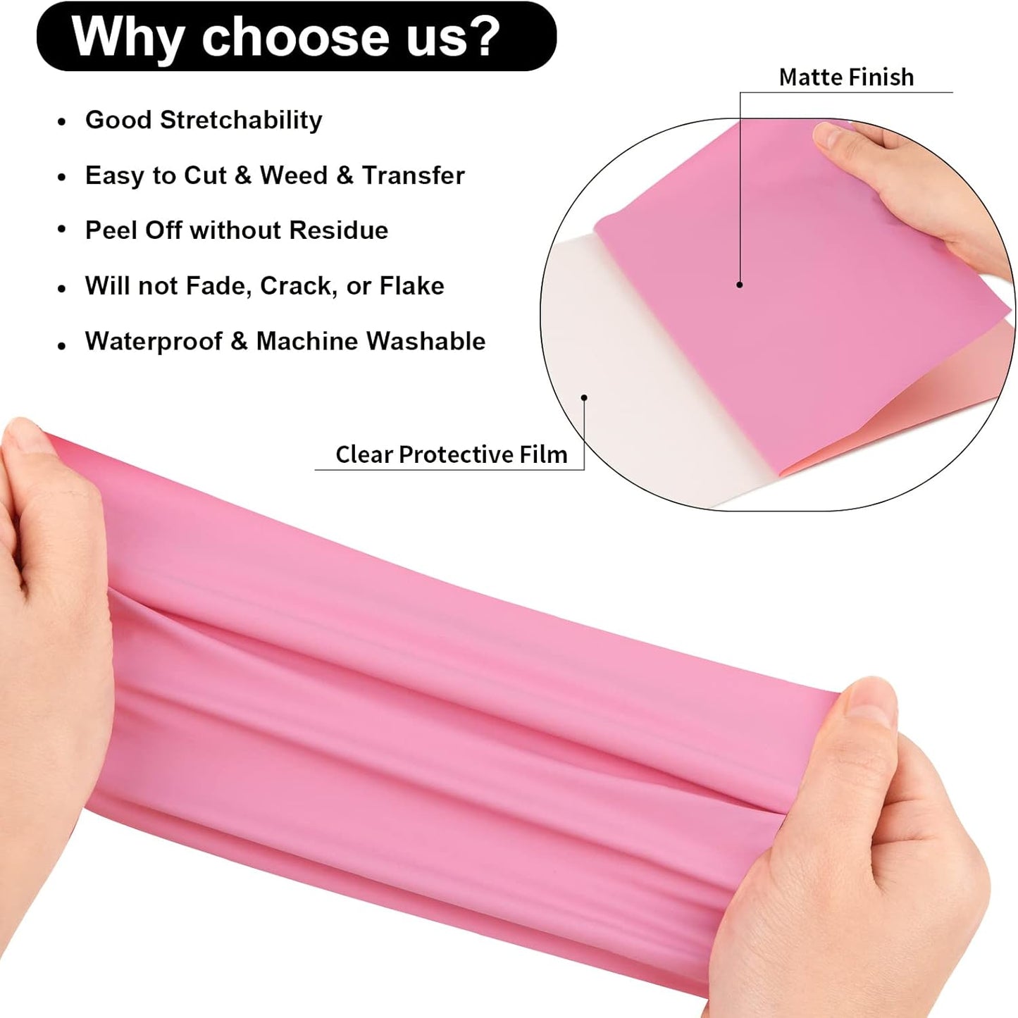 VINYL FROG Heat Transfer Vinyl Roll HTV Vinyl - 12" x5ft Pink Iron on Vinyl for T-Shirts, Heat Press Vinyl for DIY Craft Designs (Pink)