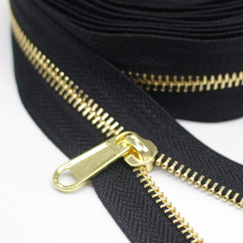 YaHoGa #5 Metal Zippers by The Yard Bulk 4 Yards + 10 pcs Sliders for Bags DIY Sewing Tailor Crafts (Gold Teeth)