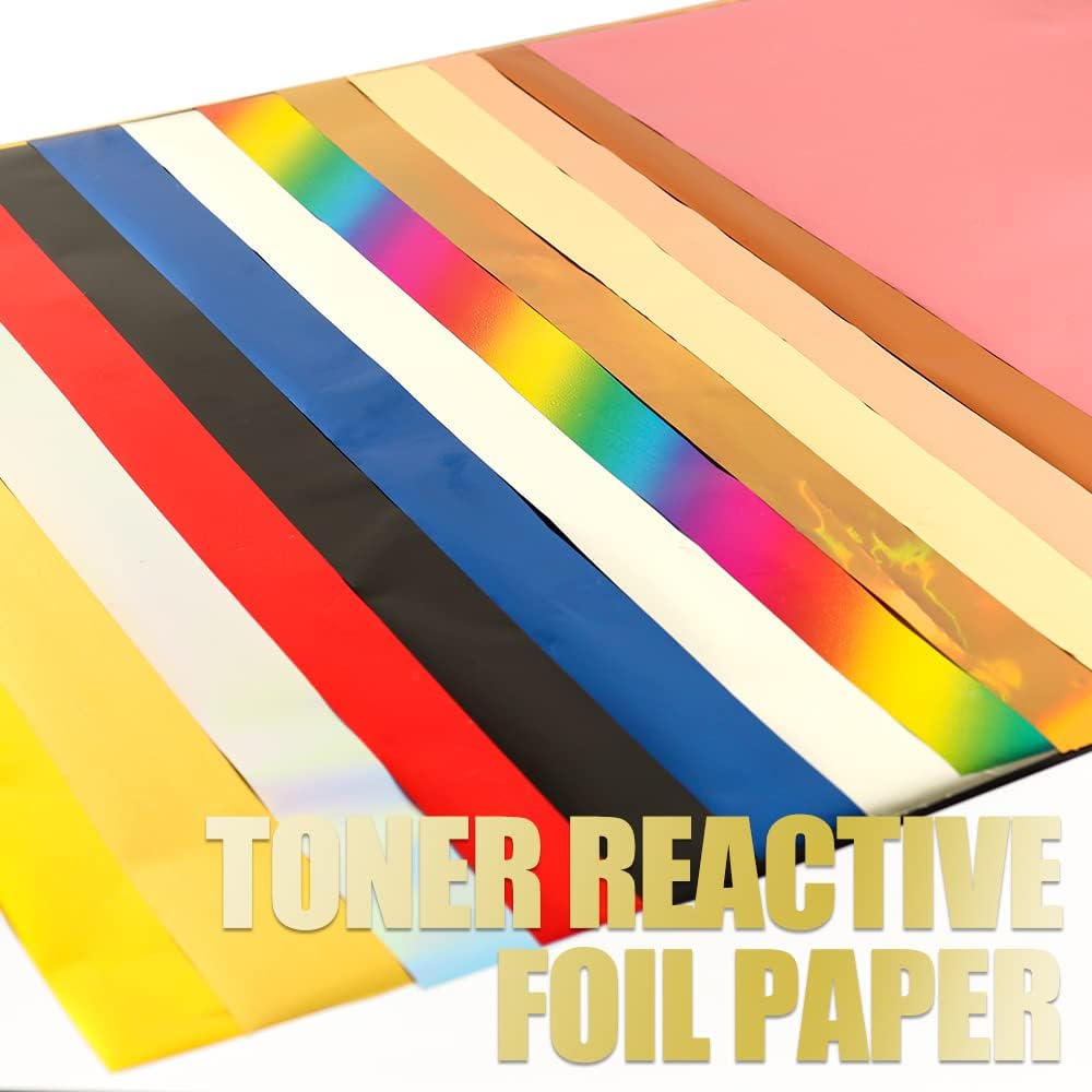 50 Sheets Toner Reactive Foil Sheet for Crafts Paper Holographic Heat Transfer Craft Foil Paper for Scrapbooking Stamping Cardstock Heat Transfer DIY Crafts Accessories 7.9 x 11.4inch