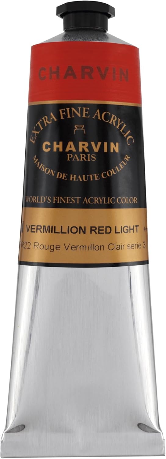 Charvin Extra Fine Professional Acrylic Paint - Vermilion Red Light, 150ml Tube, Triple-Milled, Lightfast Pigments, Open Stock Artist Acrylic Paints in Nature-Inspired Hues