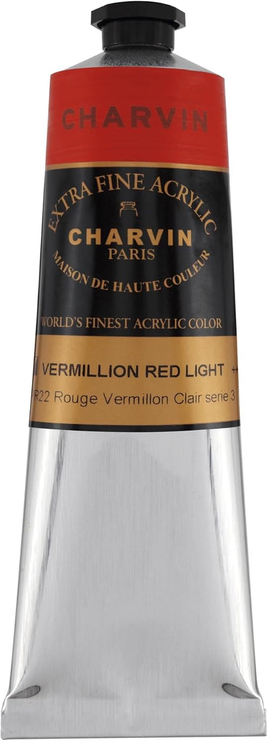 Charvin Extra Fine Professional Acrylic Paint - Vermilion Red Light, 60ml Tube, Triple-Milled, Lightfast Pigments, Open Stock Artist Acrylic Paints in Nature-Inspired Hues