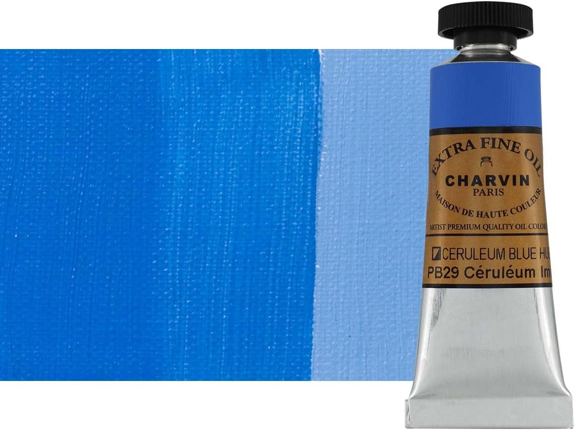 Charvin Extra Fine Oil Paint, Cerulean Blue Hue 20 mL - Triple-Milled, Rich Texture, Poppy Oil-Based, Light-Fast, Handmade, Archival Quality
