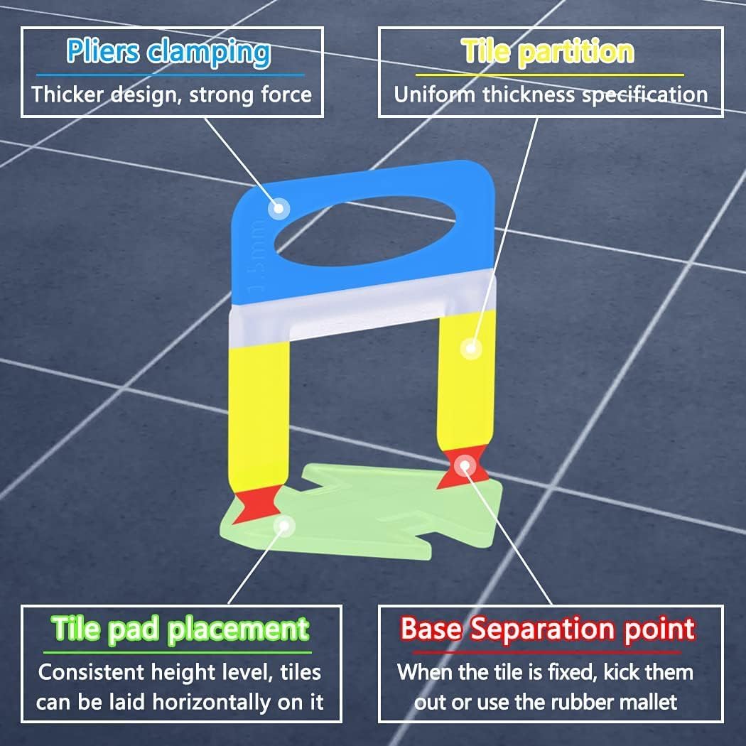 800 PCS Tile Leveling System Clips 1/16''(1.5mm) Tiles Leveler Spacers Tool for Professional Ceramic Tile and Stone Installation