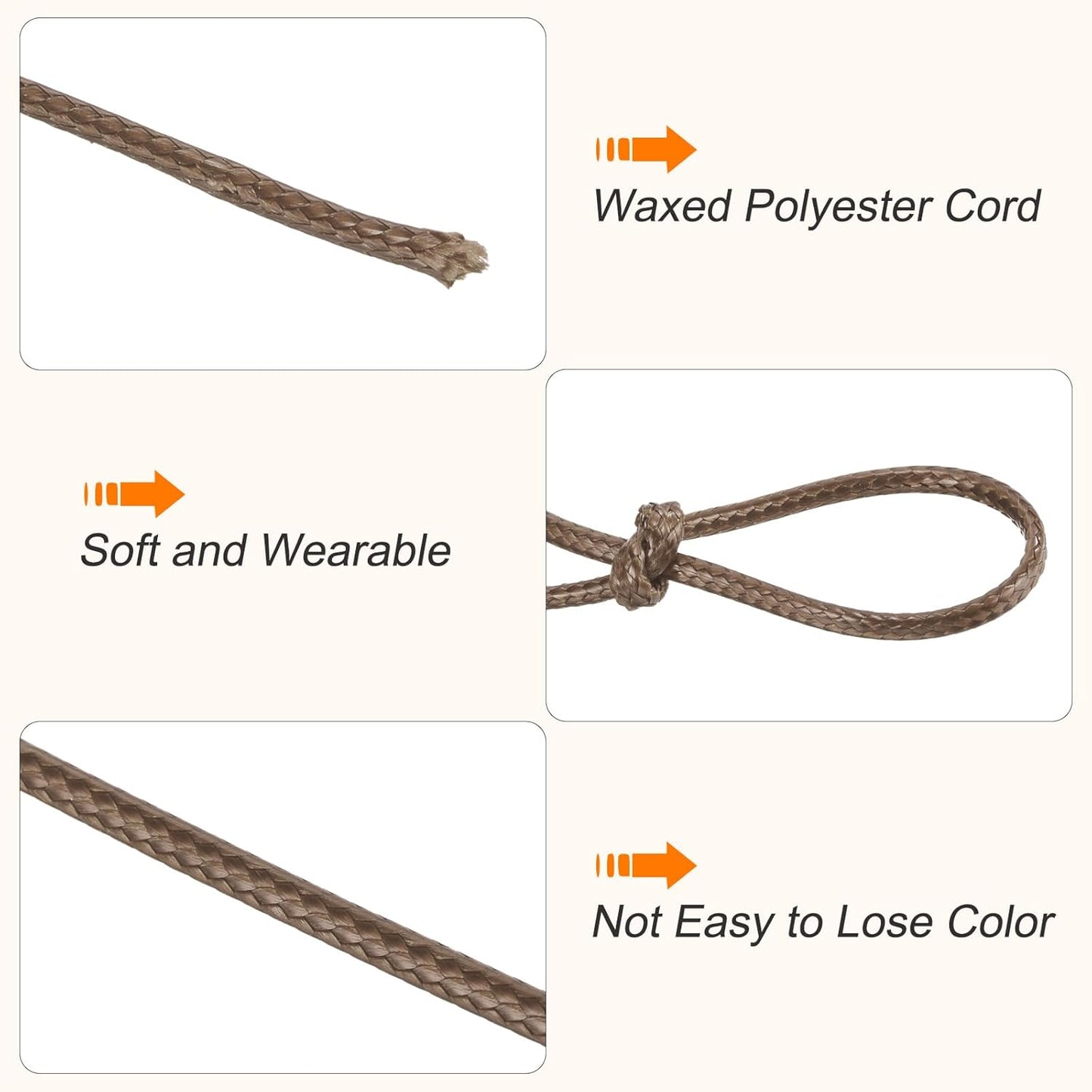 MECCANIXITY Waxed Cord 2mm Waxed Polyester Cord 98 Yard Wax String for Bracelet Making, Necklaces, Beading, Jewelry Making and DIY Crafts(Brown)