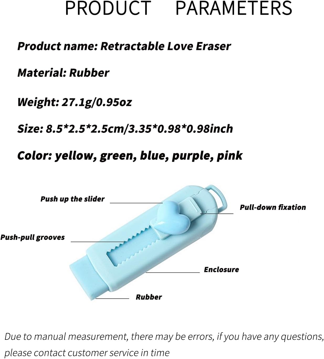 5 Pack Sliding Retractable Pencil Eraser with Plastic Sleeve, Large White Erasers for School Office, Art Erasers for Drawing