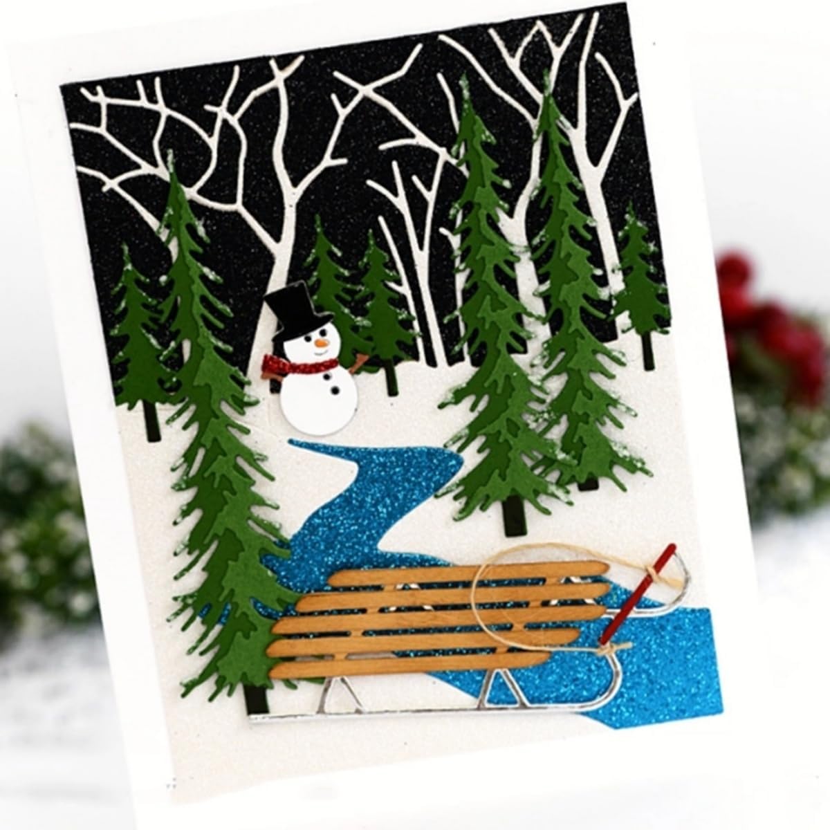 Mvchifay Cutting Dies Happy Birthday Metal Stencils Scrapbooking Tool DIY Emboss Paper Card Making (Roads and Trees-11x14cm)