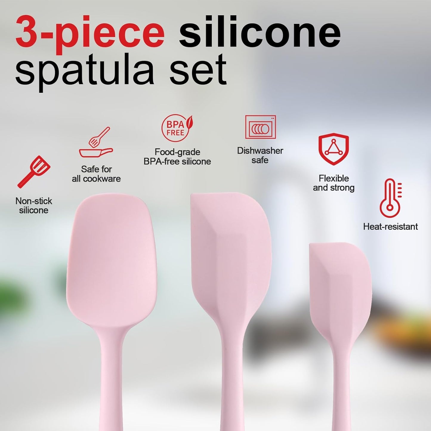 Silicone Spatula Set - Rubber Spatula - 600°F Heat Resistant Baking Spoon & Spatulas (Pink)