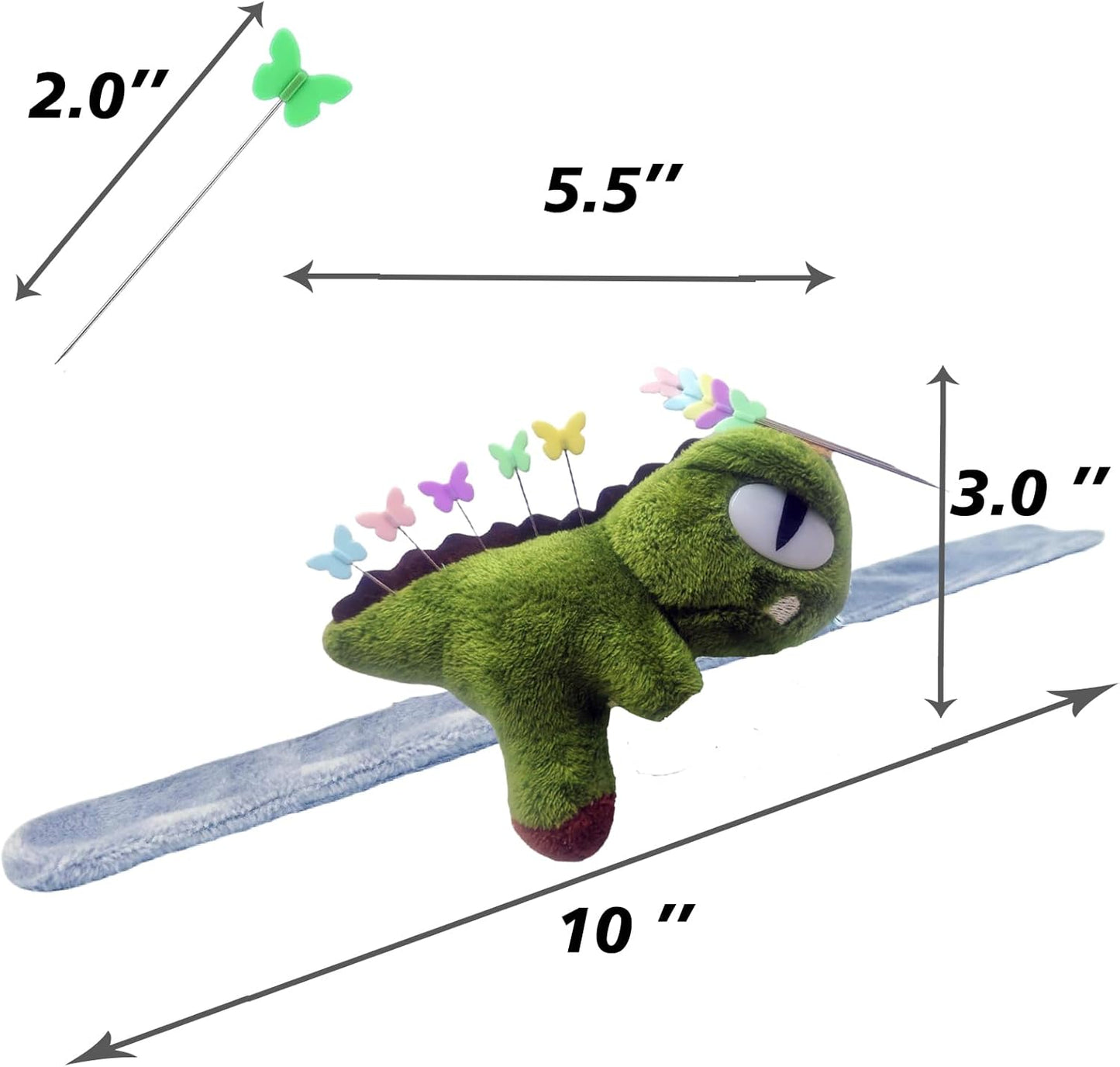Cute Dinosaurs Wrist Pin Cushion for Sewing with Magnetic, Snap Bracelet Wrist Bands for Pins and Needles Include 50 Lovely Butterfly Straight Pins.
