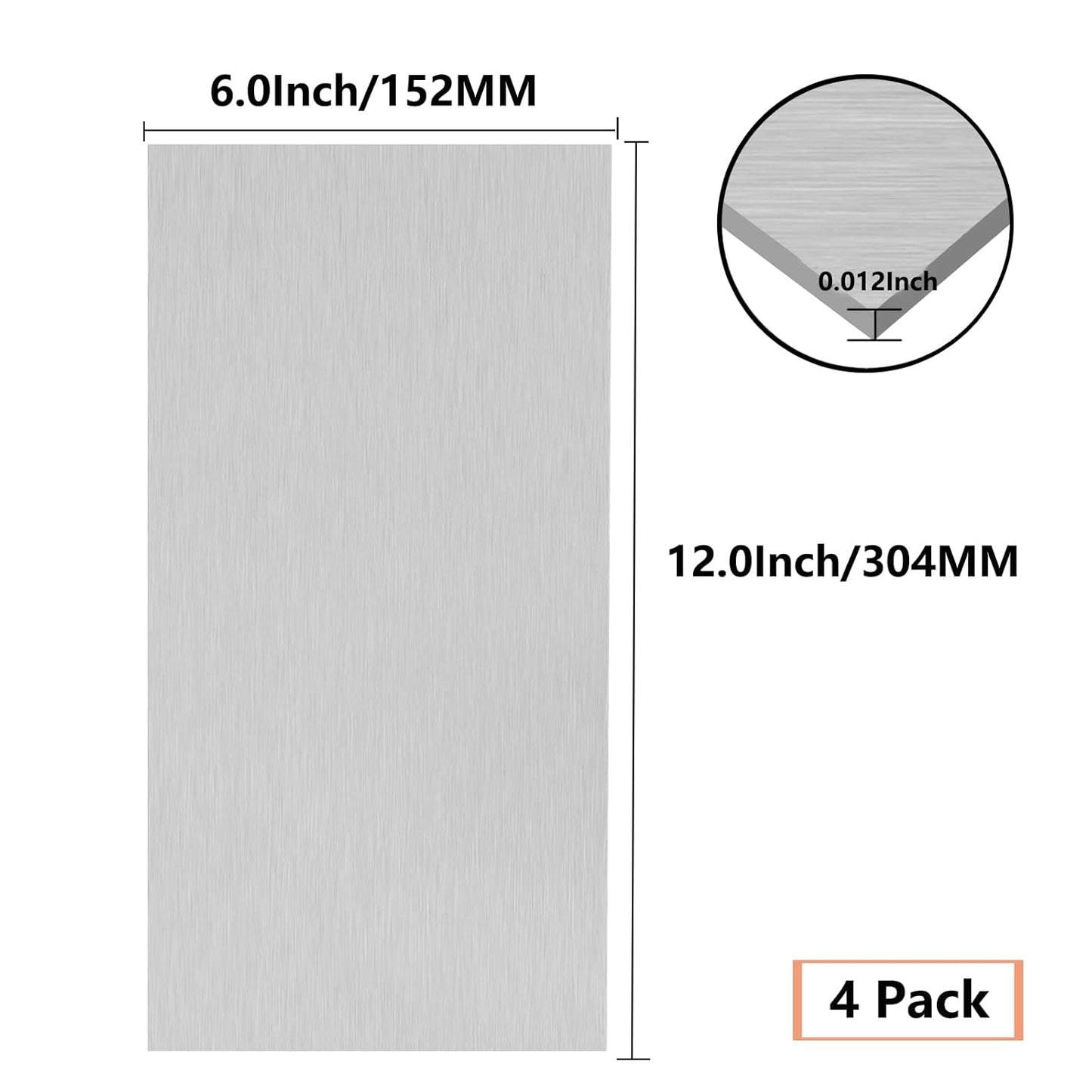 4Pack 5052 H32 Thin Aluminum Sheet Metal 6 x 12 x 0.012 (12Mil) Aluminum Plate Covered with Protective Film, Rectangle 0.3MM Thin Aluminum Metal Plate for Crafting, DIY, Handcraft, Backsplashes