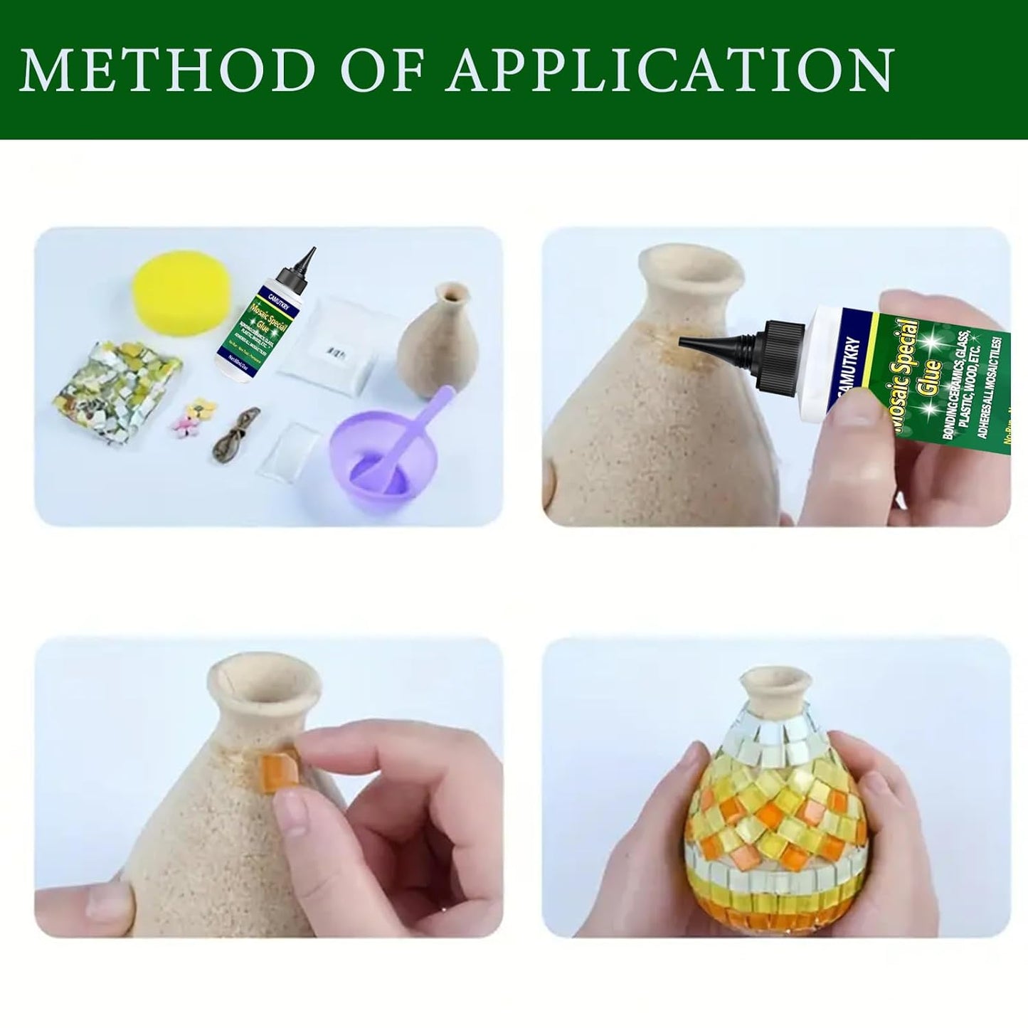 Mosaic Glue, 2 Pack 60ml Waterproof Adhesive for DIY Crafts – Non-Toxic, Clear Drying, No Drip, for Glass, Ceramic, Wood, Plastic, Indoor & Outdoor Use