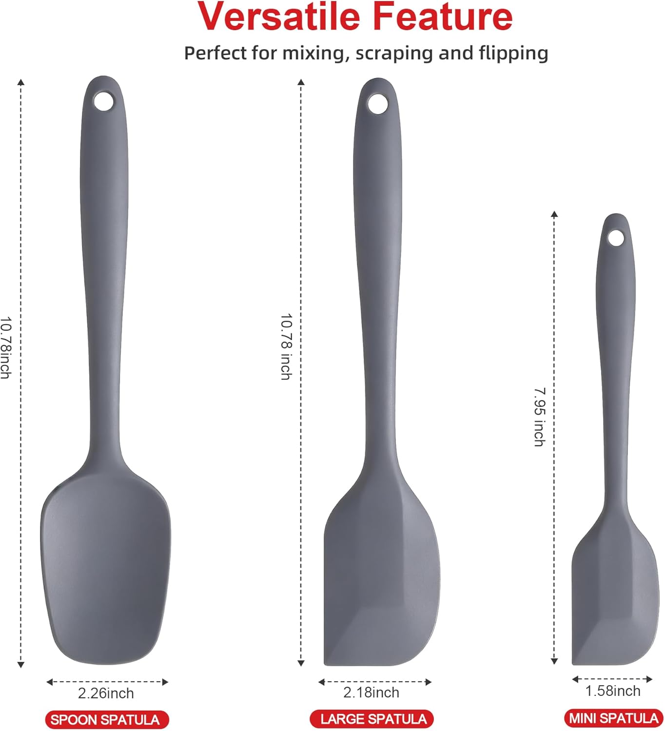 Silicone Spatula Set - Rubber Spatula - 600°F Heat Resistant Baking Spoon & Spatulas(Dark Grey)