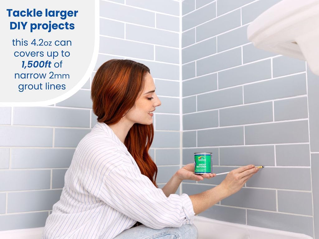 Grout Pen White Grout Paint: Waterproof Tile Paint Grout Refresh Restorer for Floor, Kitchen & Bathroom Shower Tiles - White - Can Size for Larger Projects - 125ml (4.2oz)