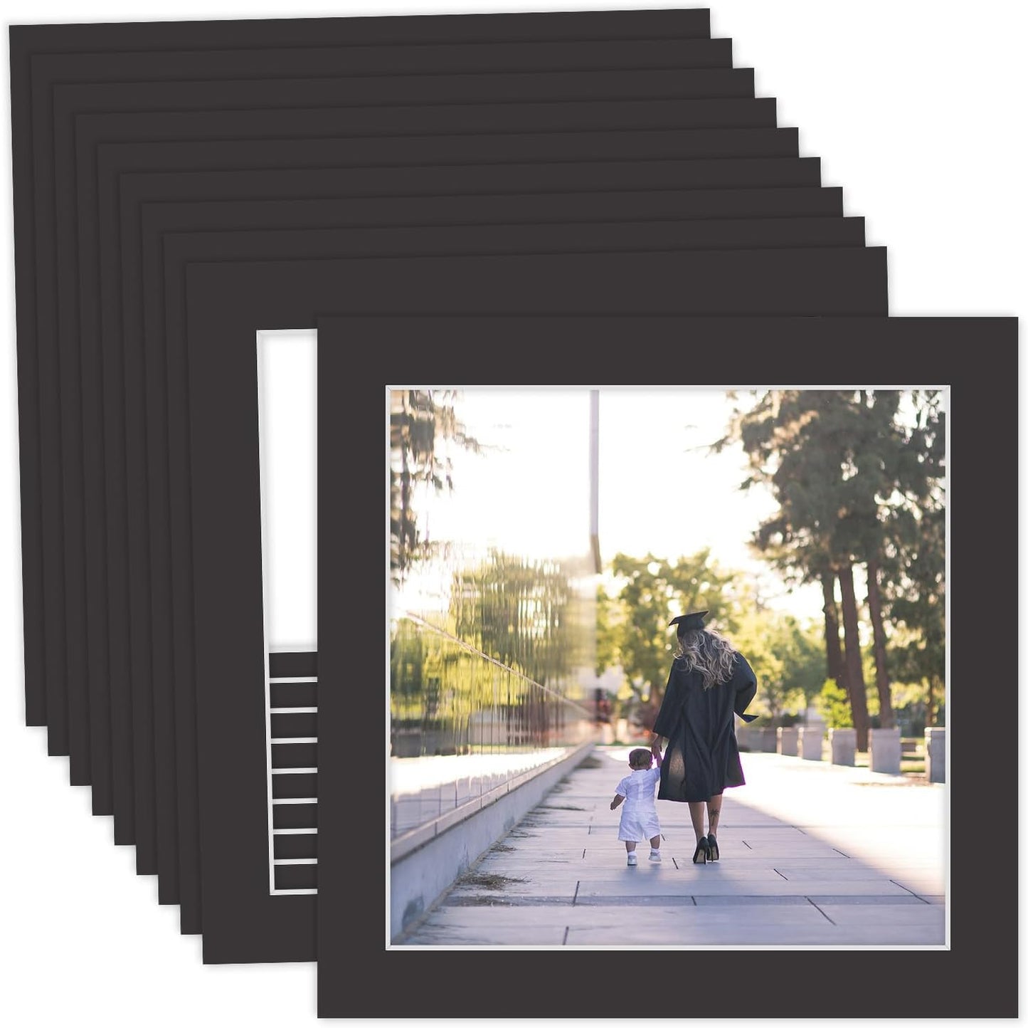 MBC Mat Board Center, 10 Pack 12x12 for 10x10 Black Picture Mats Frame Mattes, Bevel Cut, Acid Free, 4-ply Thickness