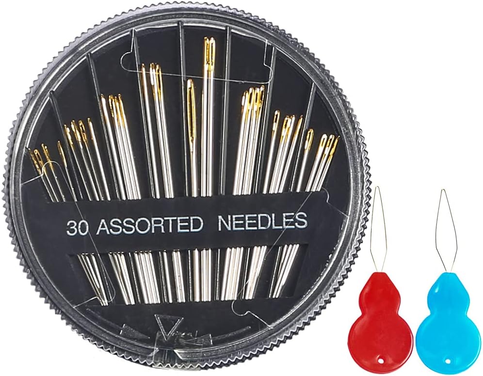 Eketirry Premium Hand Sewing Needles, 2 Pack 30-Count Assorted Needles for Sewing Repair, 6 Different Sizes Sewing Needles with 2 Threaders (Black,2)