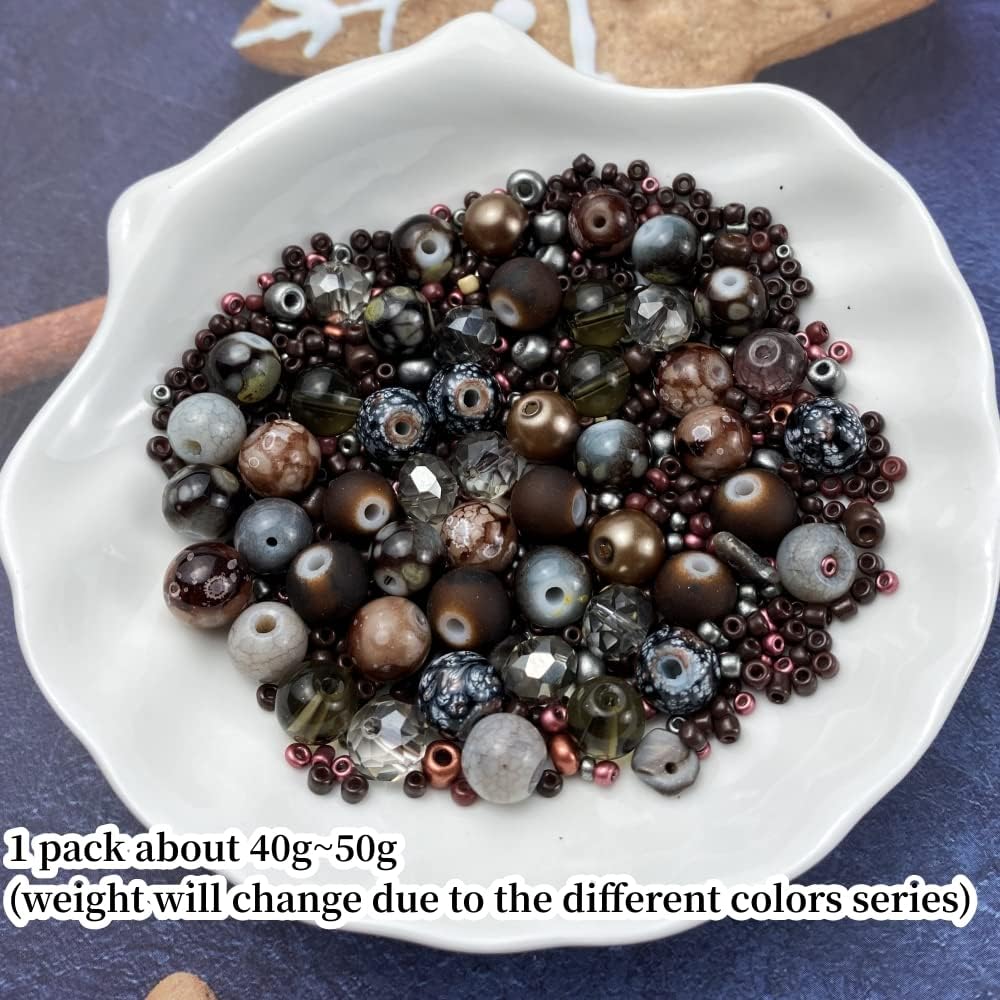 Assorted Glass Resin Beads Multi Size Colors Smooth Cracked Gravel Millet Spacer Beads for Bracelets Necklace Earring DIY Jewelry Making Craft(Deep Amber Series)