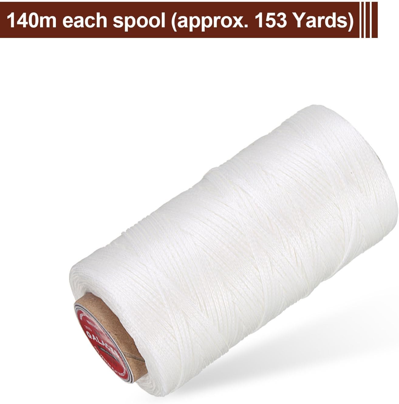 uxcell Flat Leather Sewing Waxed Thread, 140m / 153 Yards Polyester Wax String, 300D Wax Stitching Cord for Leather Crafts, Bookbinding, Bracelets Braided, White