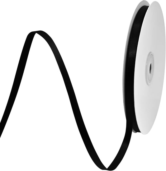 Black Satin Ribbon 1/4" X 50 Yards Solid Color Double Faced Ribbons Perfect for Crafts Wedding Decor Bow Making Arts Sewing and More