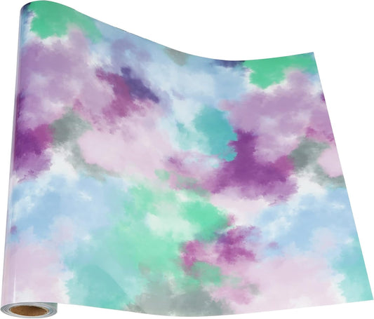 RENLITONG Tie Dye HTV Rainbow Heat Transfer Vinyl 10Inch by 10ft Roll Iron on DIY for T-Shirt Rolls Easy to Cut & Weed for Heat Vinyl Glossy