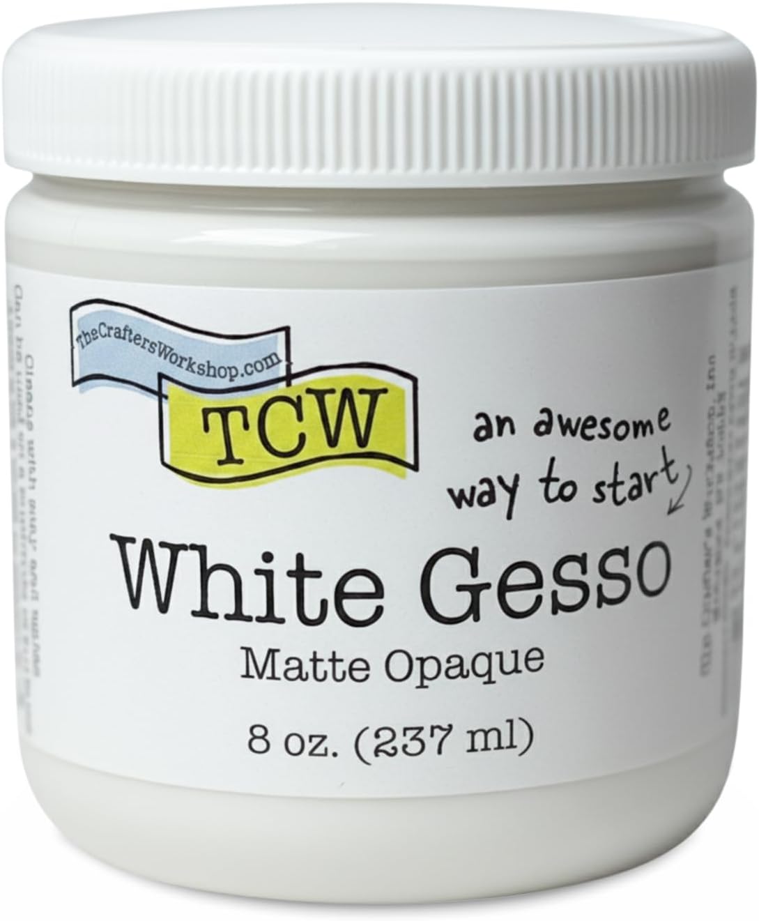 The Crafter's Workshop White Gesso Primer for Acrylic Painting -Boutique Quality, 8 oz Jar