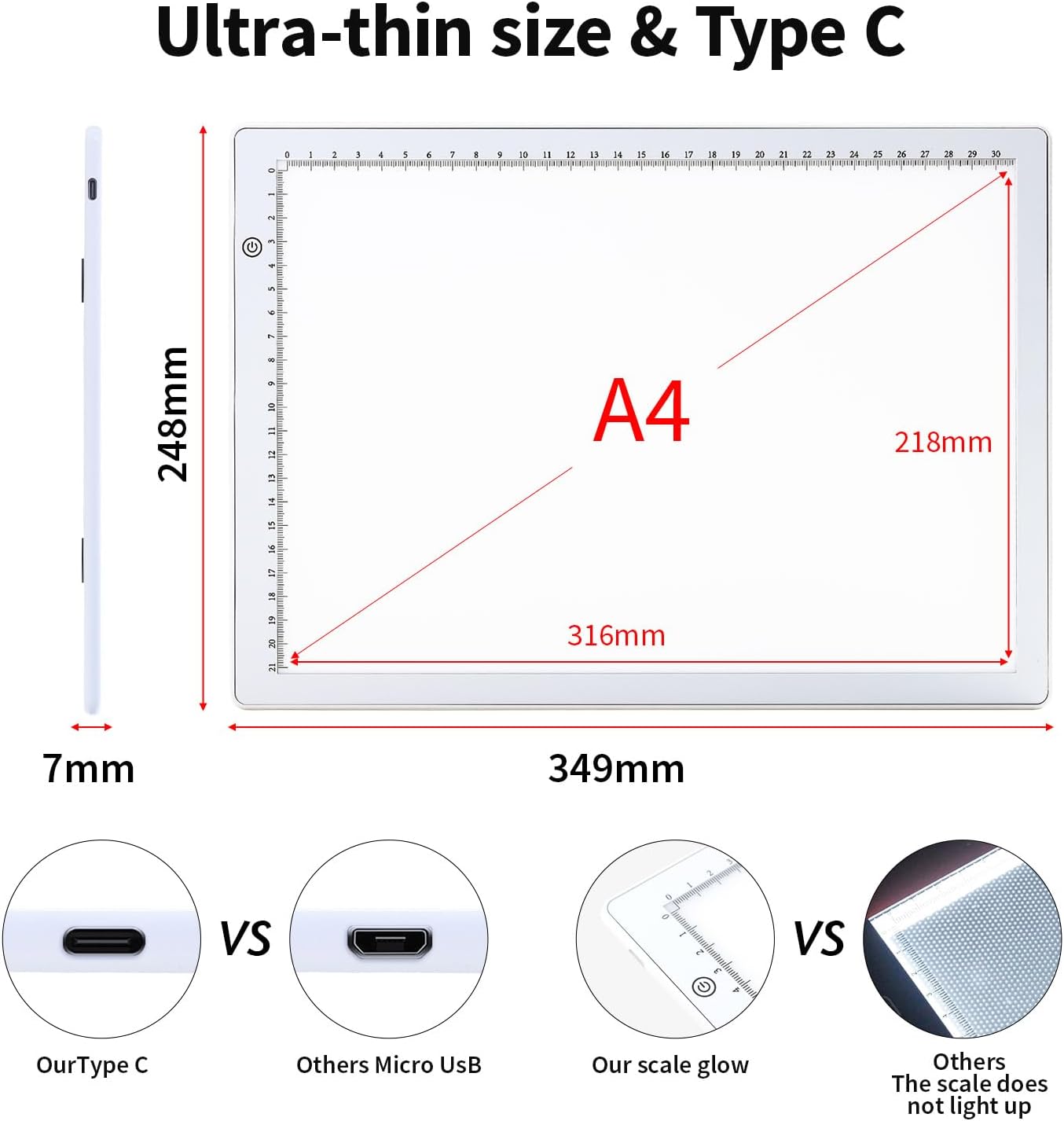 Zocelight A4 Light Box for tracing,Ultra-Thin Magnetic led Light pad for Diamond Painting,3 Level dimming Copy Board for Drawing,Sketching,Tattoo,Light Board for Artists,X-ray Viewing,Weeding Vinyl
