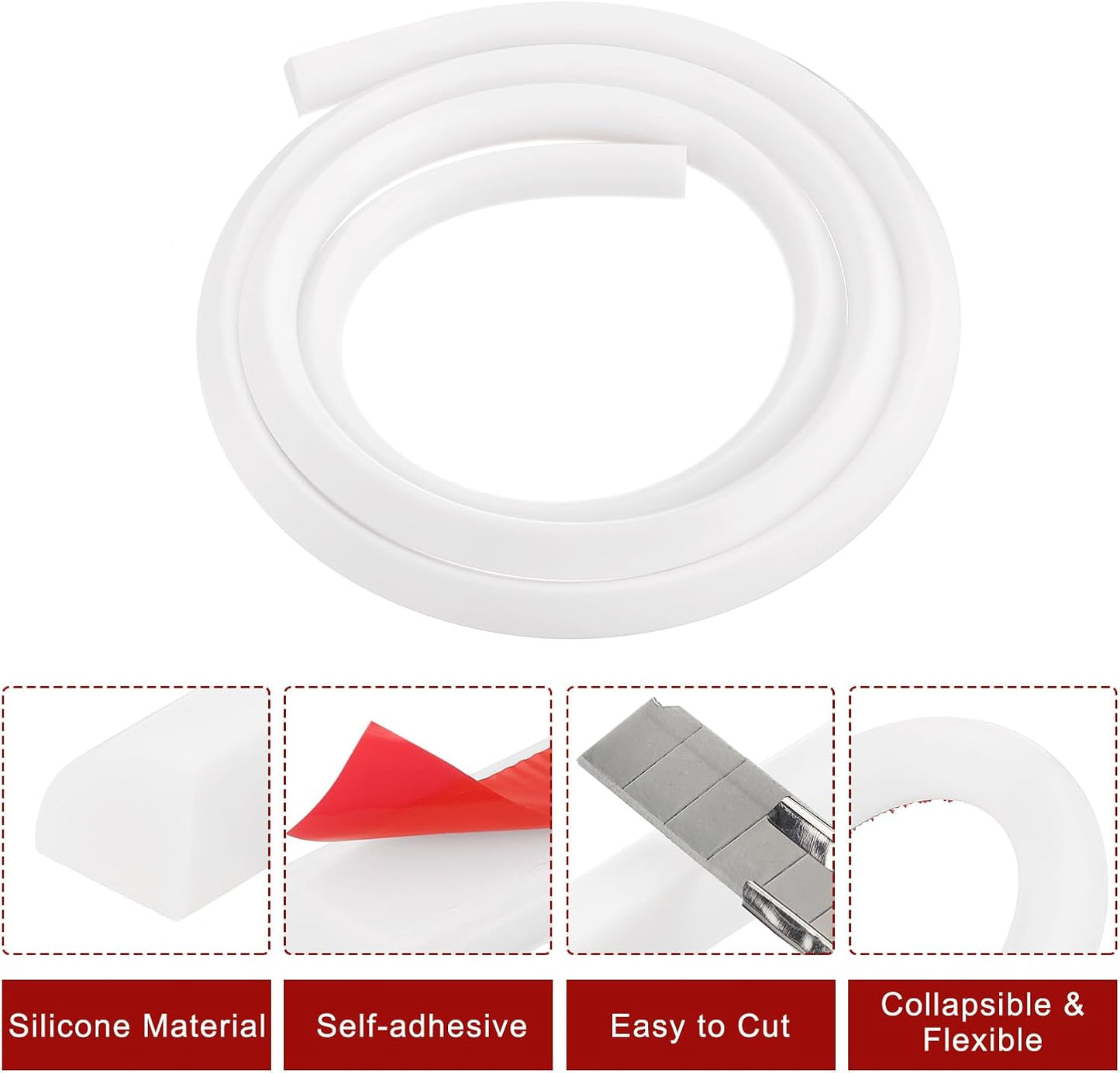 uxcell Flexible Molding Trim, 79 Inch Flexible Quarter Round Molding Silicone Peel and Stick Trim Self Adhesive Shower Water Barrier for Corner Decor Bathroom Kitchen, White